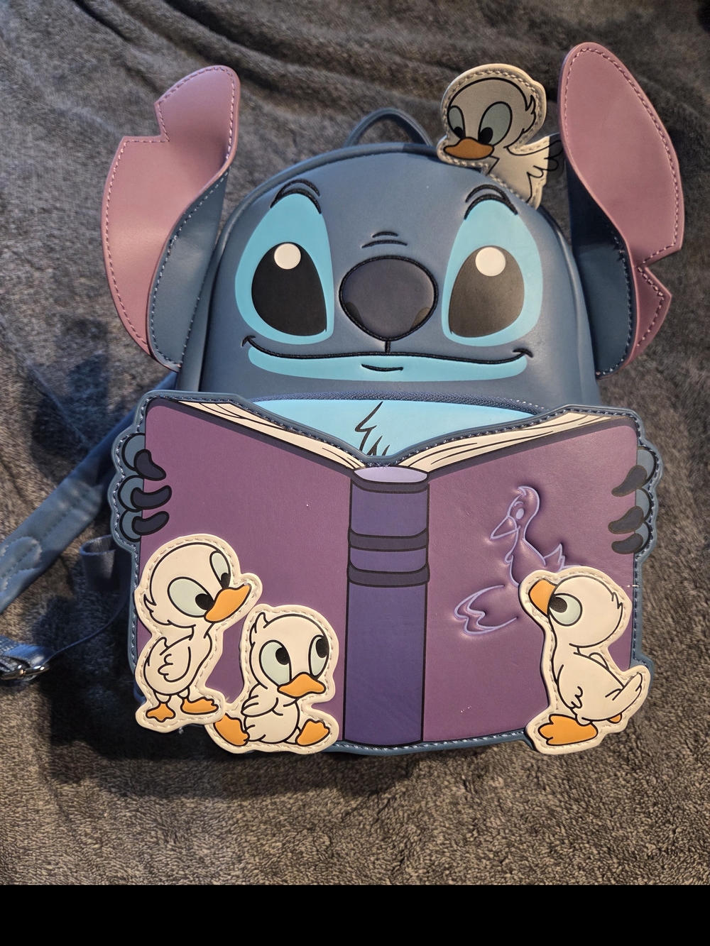 Disney Purple and Blue Stitch Book Backpack with Duck Appliqués
